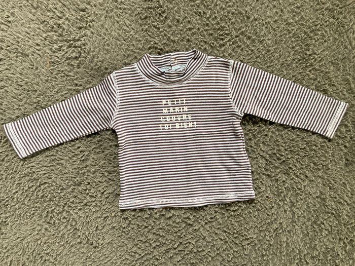 Teeshirt ML bleu et marron 9 mois