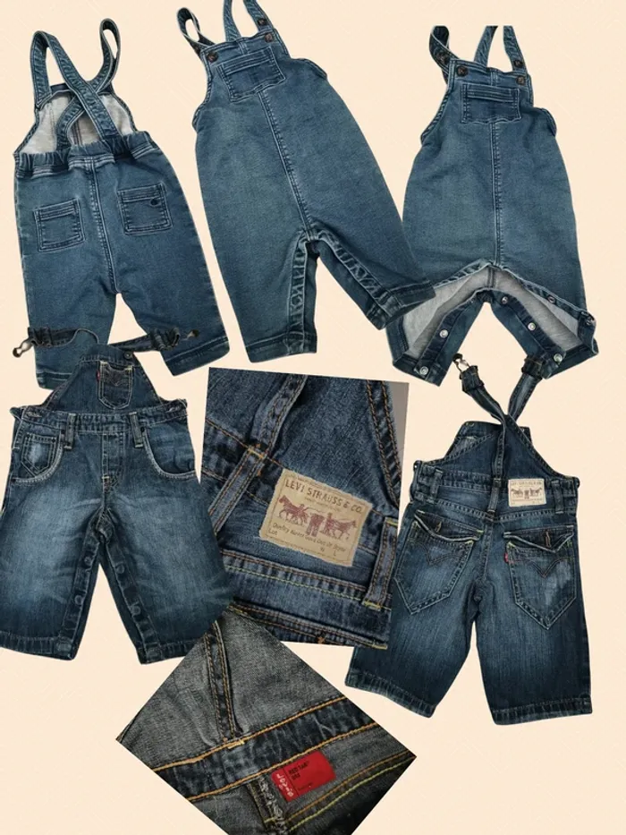 Lot 12 vêtements bb garçon 6 mois et 9 mois  6 salopettes  4 jeans 1 chemise jean  1 blouson jean - photo numéro 4