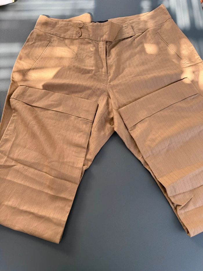 Pantalon beige coupe large femme - photo numéro 3