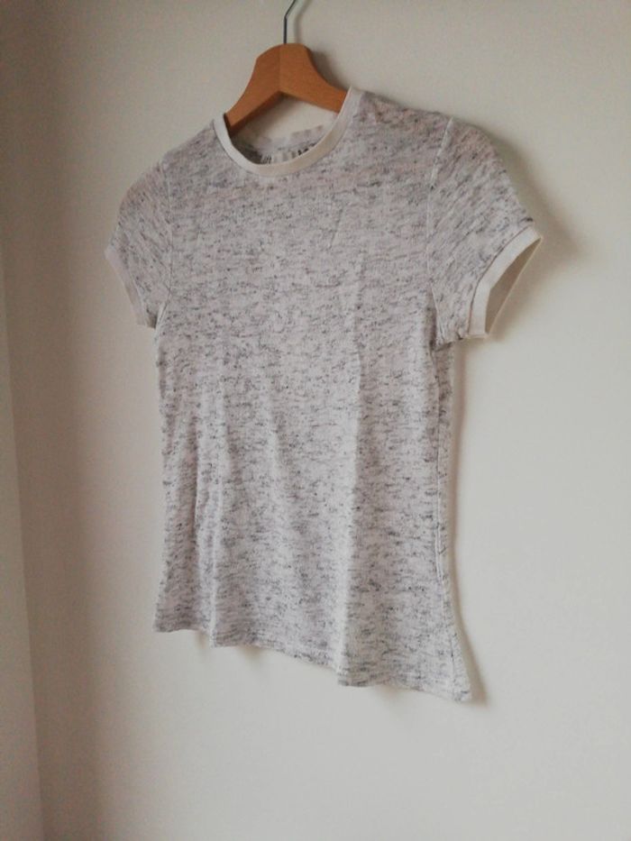 T-Shirt top gris clair col rond chiné lefties taille s