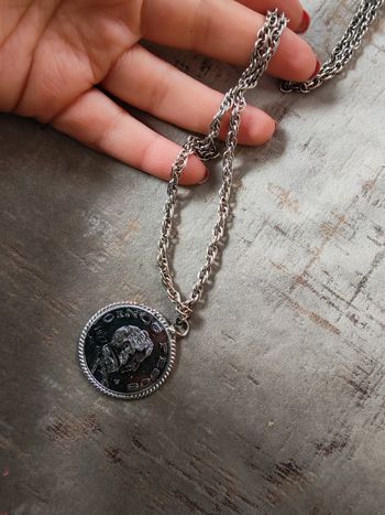 Sautoir chaîne  à pendentif pièce de monnaie Vicente Guerrero du Mexique 1977 cinco pesos