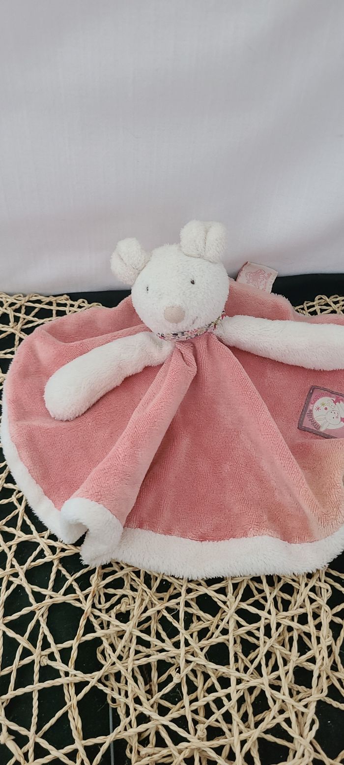 Doudou plat souris MOULIN ROTY Myrtille et Capucine rose blanc rond 27 cm - photo numéro 4