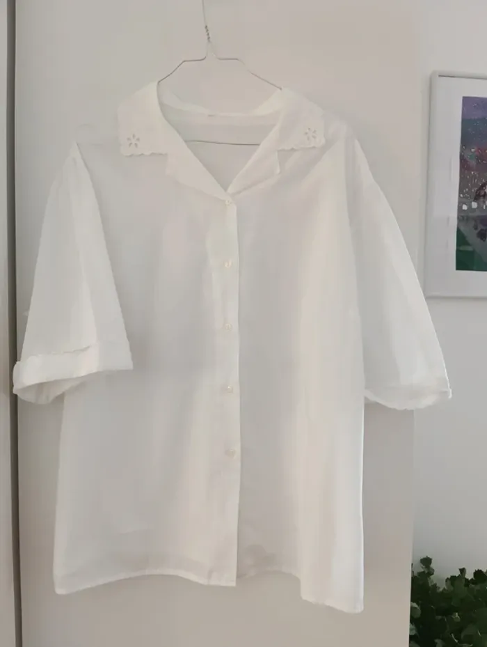 Chemise vintage  blanche, manches courtes - photo numéro 3