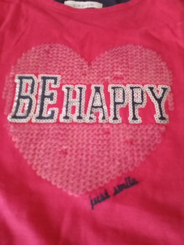 Tee-shirt manches longues..8 ans .Coton framboise ,marine avec sequins .. État neuf. - photo numéro 9