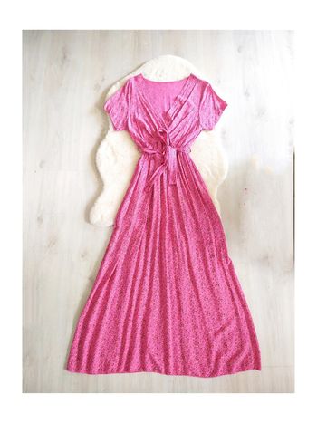Robe longue grossesse maternité col V avec ceinture, tissu fluide liberty petites fleurs