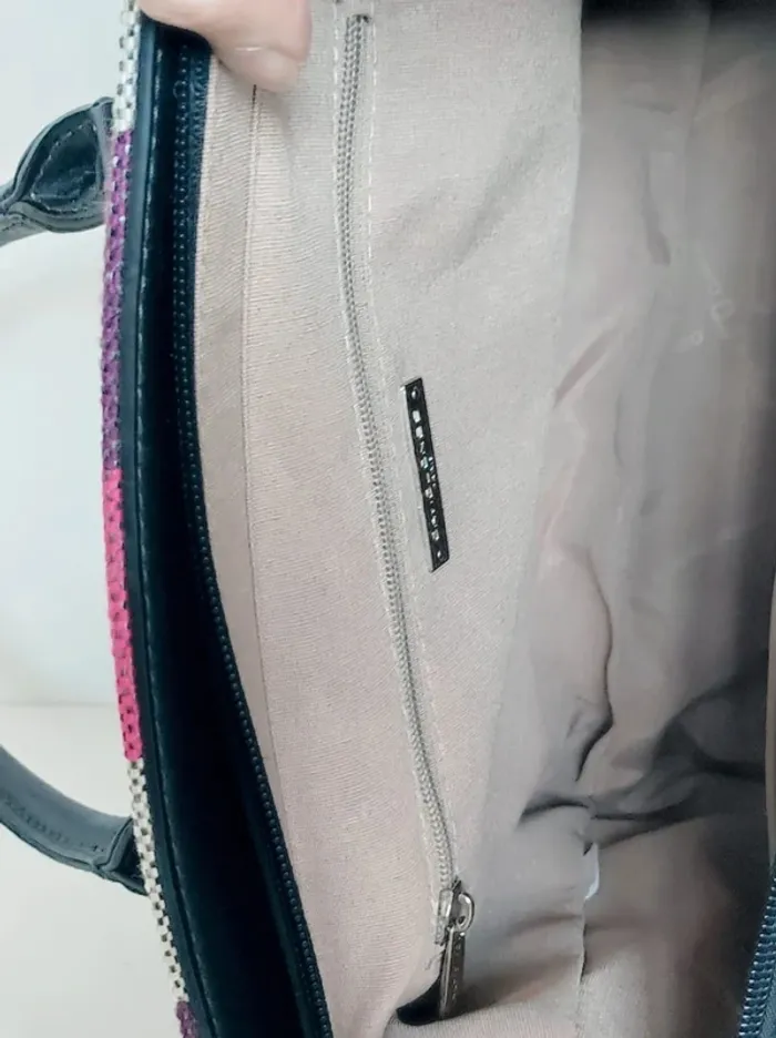Sac à main rayé rose violet argent bandoulière amovible / David Jones - 30×23×10cm - photo numéro 10
