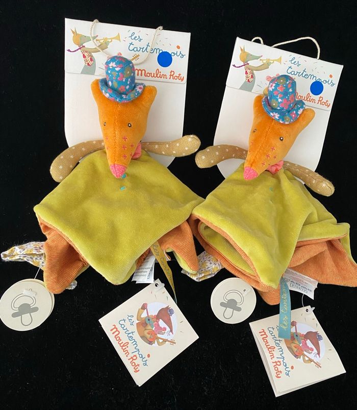 ❤️Lot 2 Doudous plat mouchoir les tartempois loup renard Moulin roty