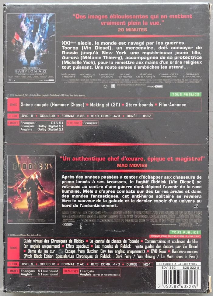 Coffret Babylon A.D + Les Chroniques de Riddick Dvd neuf sous Blister - photo numéro 2