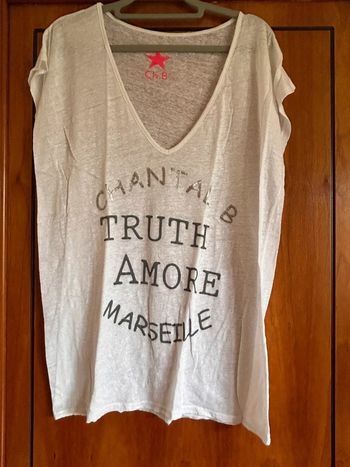Long t-shirt blanc col v Chantal B taille unique