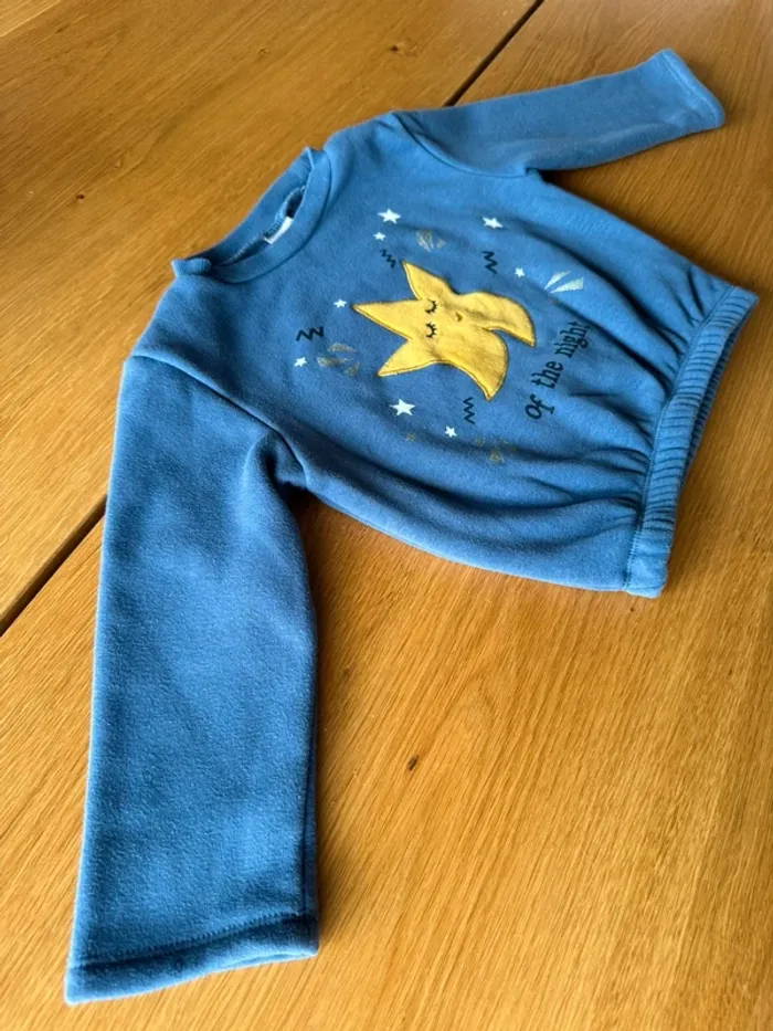 Pyjama molleton et coton 2 pièces ML bleu/blanc avec étoile - Taille 4 Ans - photo numéro 6