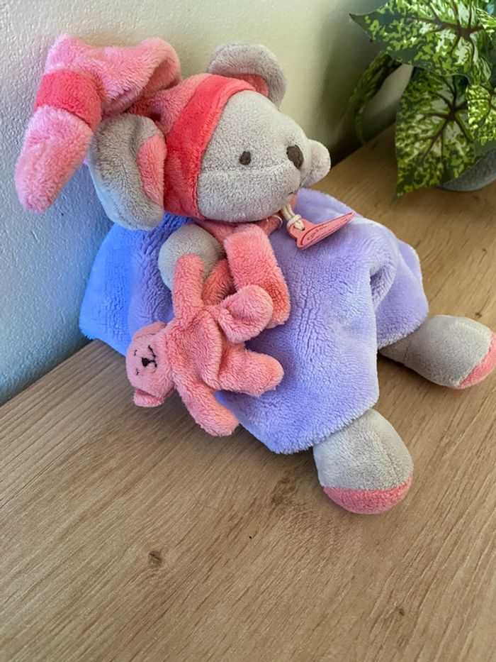 Doudou souris avec son nounours rose violet graffitis doudou et compagnie - photo numéro 2