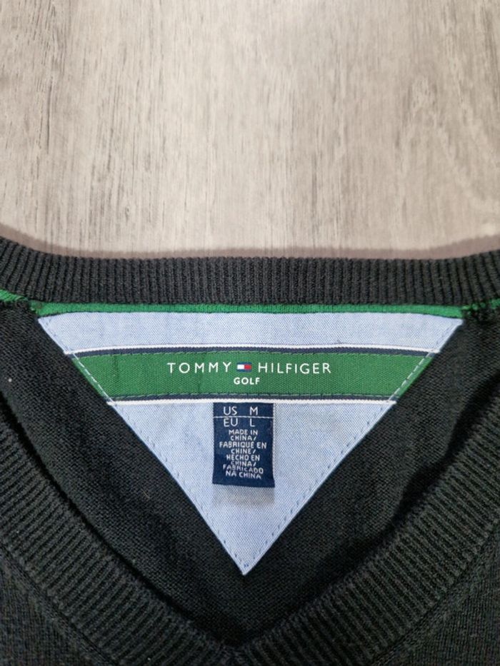 Pull Col V Tommy Hilfiger Noir Logo Brodé Taille L Homme - photo numéro 5