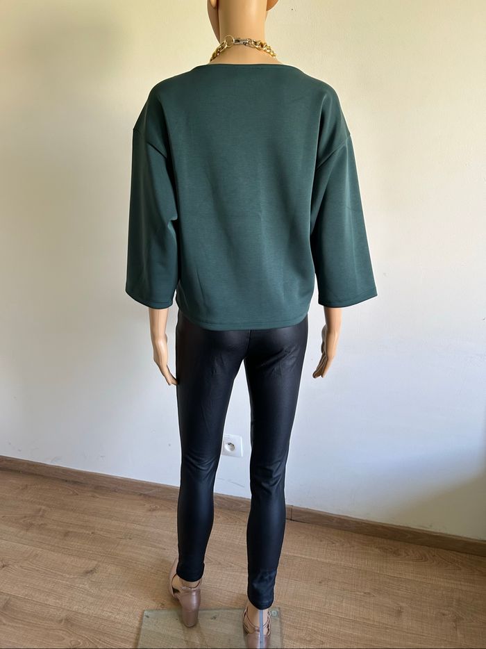 Pull sweat vert foncé neuf avec strass Naf Naf taille L - photo numéro 6