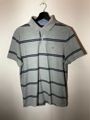 Polo gris à rayures bleues marine pour homme Tommy Hilfiger taille M 033