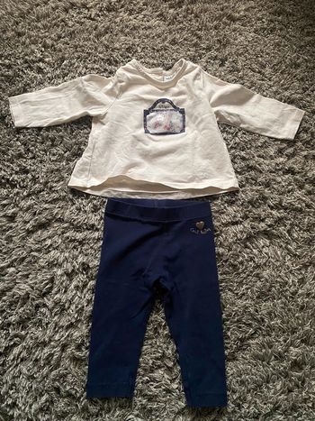 Ensemble t-shirt manches longues, legging marine 6mois