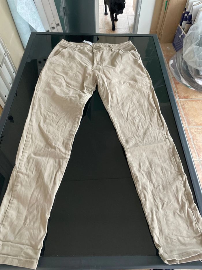 Pantalon beige de la marque Nina Carter, en taille L - photo numéro 3