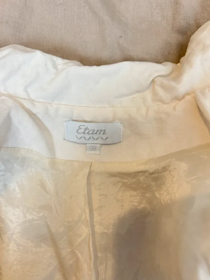 Chemisier vintage Etam beige à manches courtes - coupe cintrée taille M (38) - photo numéro 4