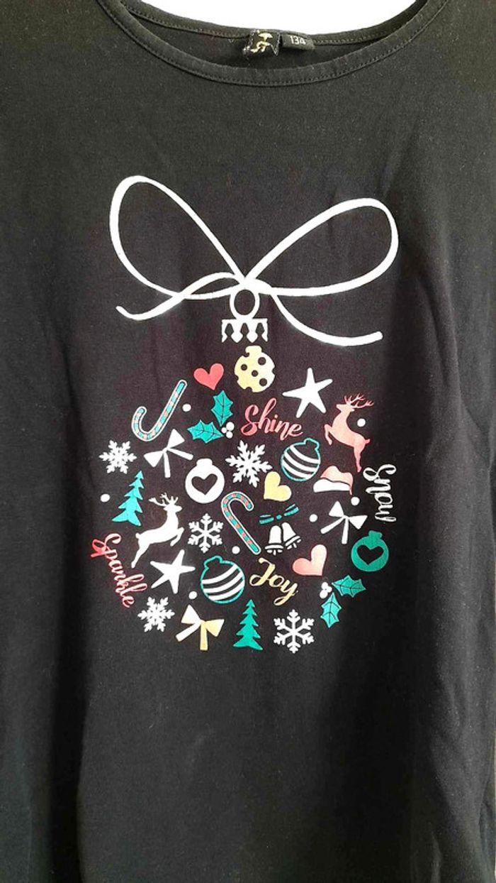 Tee-shirt noir manches longues motif Noël 10 ans - photo numéro 2