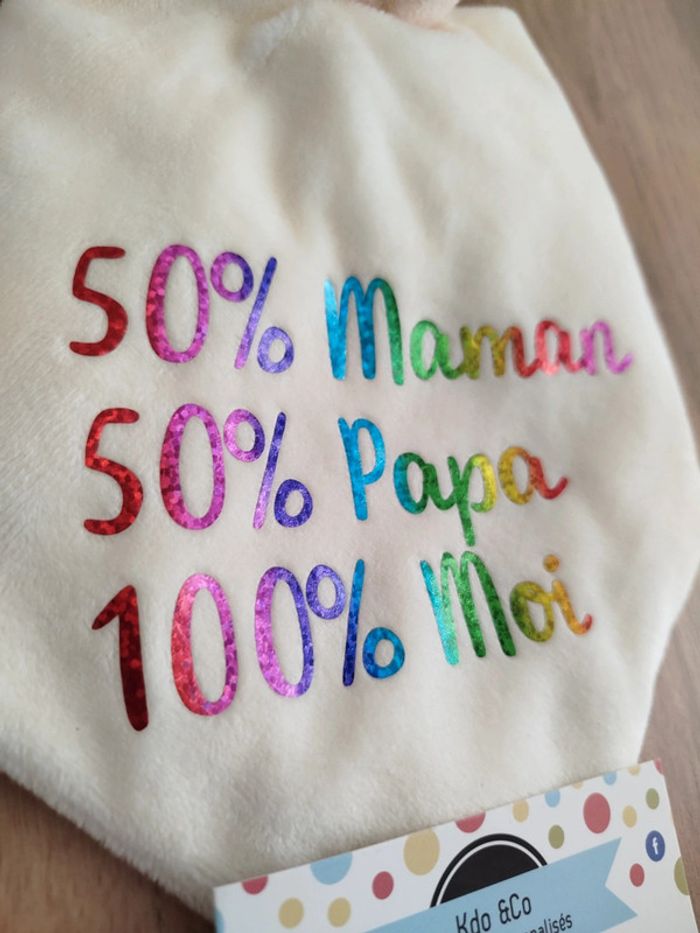 Doudou mouton mixte texte humoristique 50% papa 50% maman 100% moi - photo numéro 3