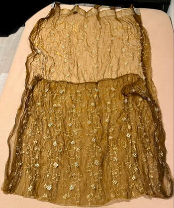 Paire de voilages marron brodés motif fleurs- Très bon état