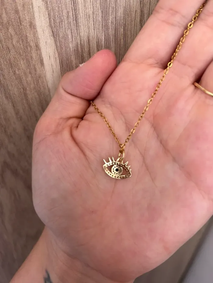 Collier œil protecteur en acier inoxydable plaqué or 18k et zircons - photo numéro 6