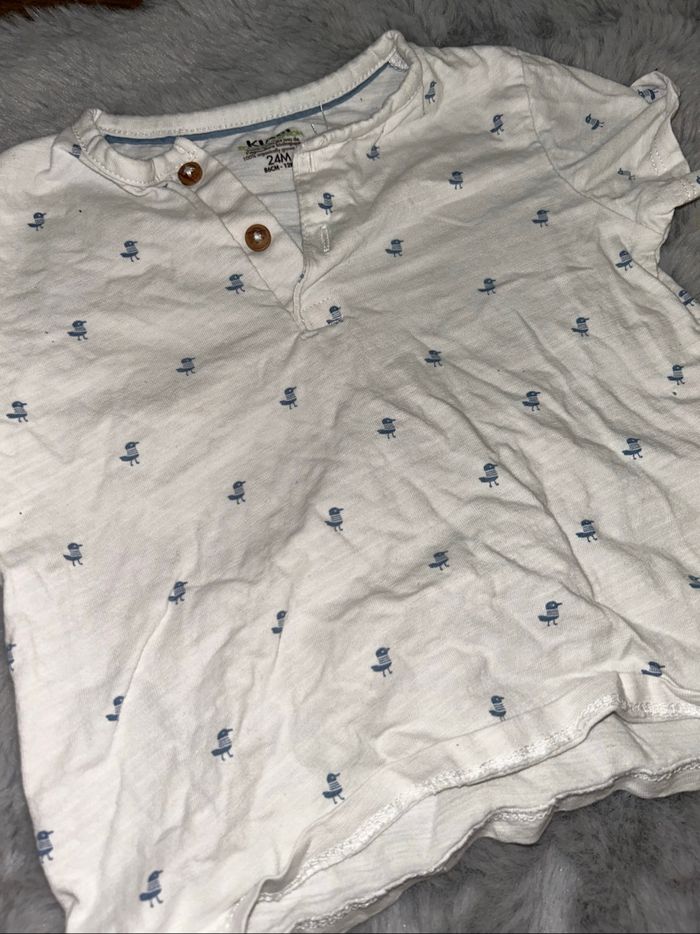 T-shirt à manches courtes blanc motifs bleu - 24 mois - Kiabi - photo numéro 2