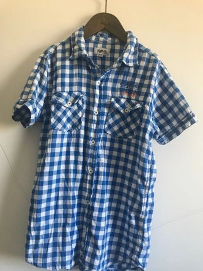 garçon 14ans chemise npo bleu à carreaux très bon état