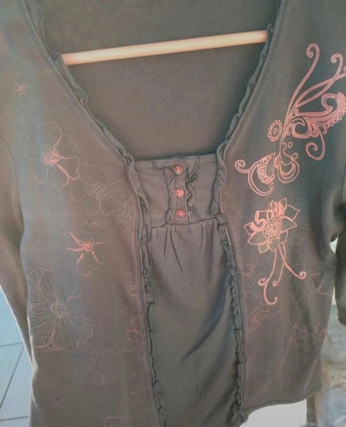 Tee-shirt manches 3/4 marron - photo numéro 4