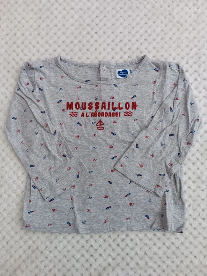 🔸T-shirt Gris Moussaillon – Mots d'Enfants 3 Ans🔸