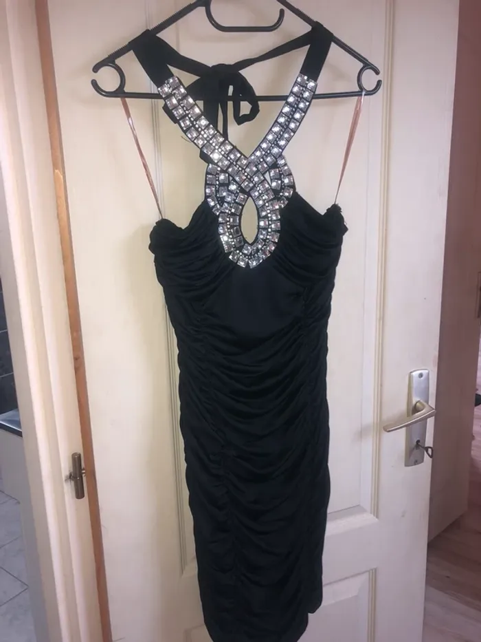 robe noir strass drapée - photo numéro 2