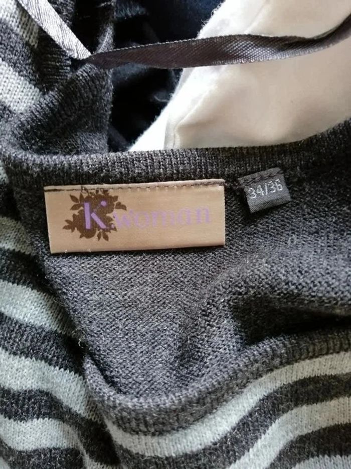K Woman Robe pull rayée grise – Taille 36 – Très bon état - photo numéro 16