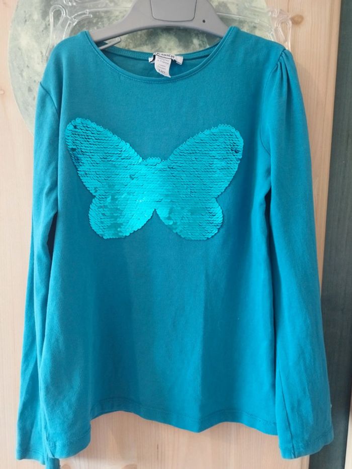 T-shirt manches longues sequins papillon étoiles - photo numéro 3