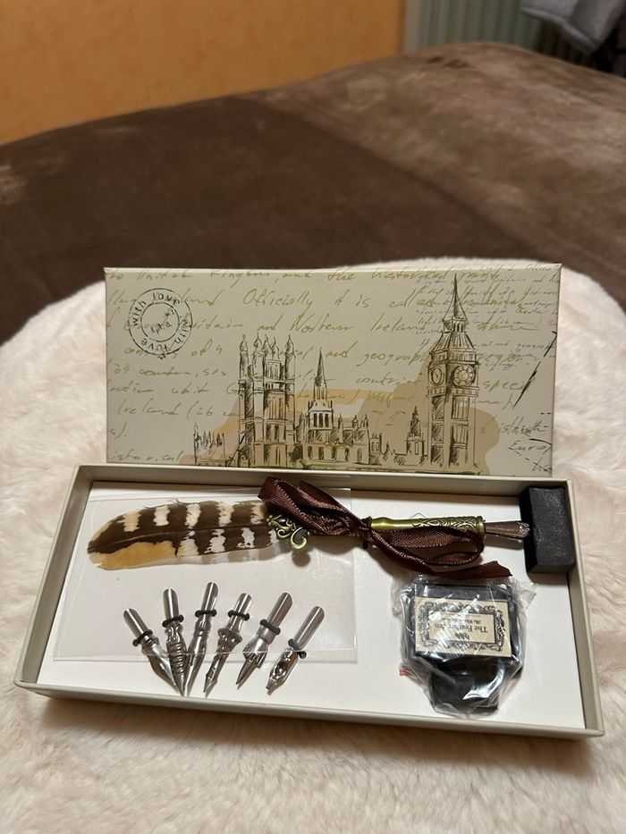 Stylo à plume antique, 6 plumes avec encre - photo numéro 3