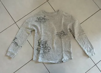 Pull gris clair Kiabi motifs marins 10 ans