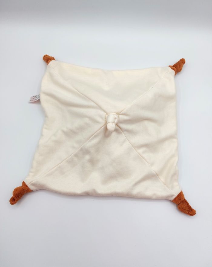 Doudou plat Sophie la girafe VULLI attache tétine écru marron envers tissu comme neuf - photo numéro 4