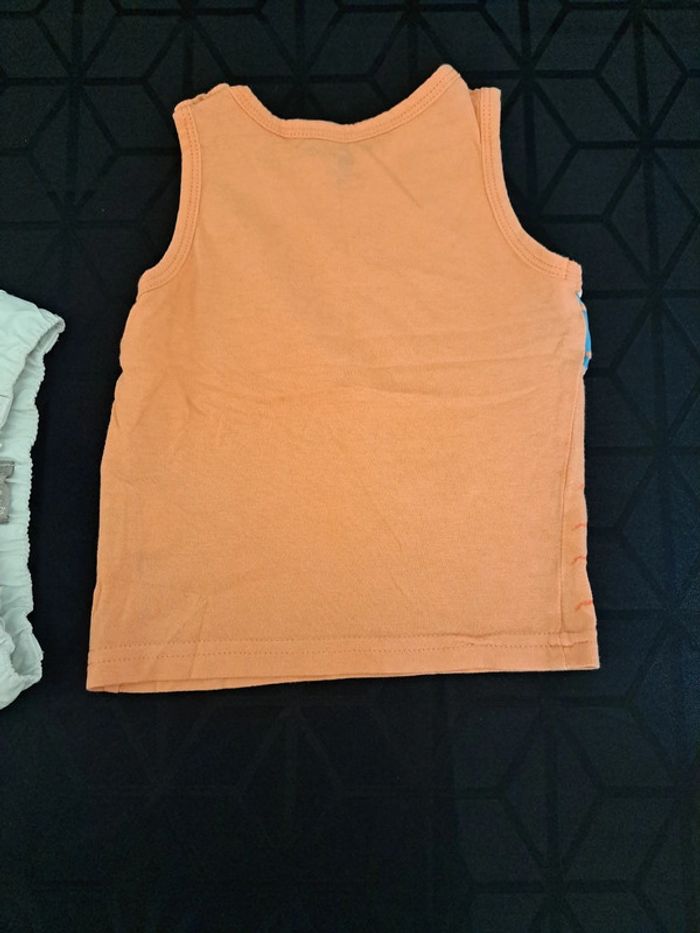 Ensemble short blanc Tee-shirt sans manche débardeurs orange crocodile 12mois grain de blé - photo numéro 3