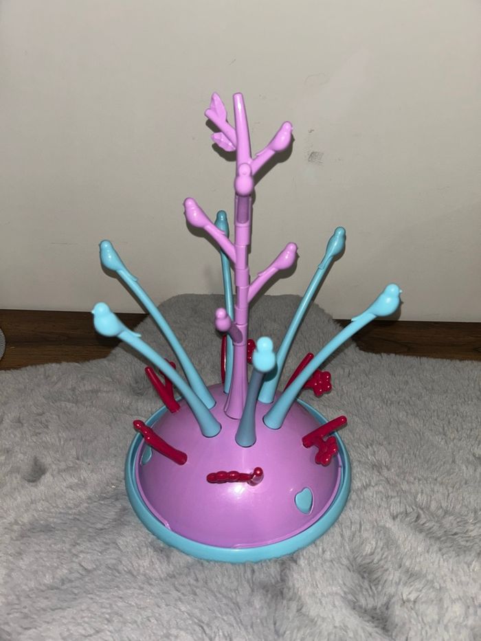 Arbre / égouttoir à biberon motifs oiseaux  bleu et violet - photo numéro 4