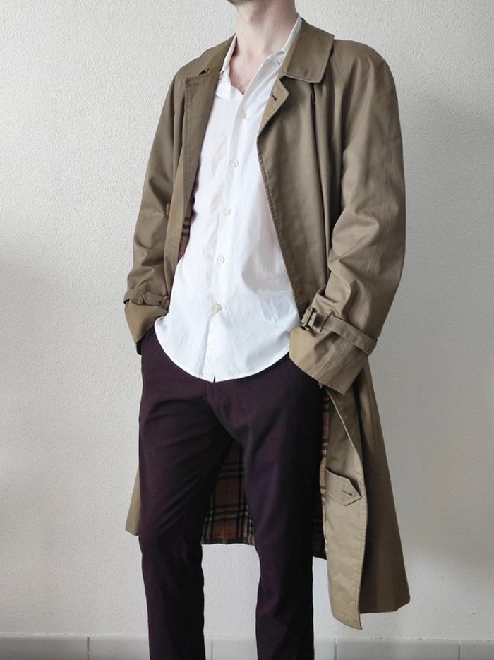 Manteau long trench kaki vintage / Burberry - 42/XL à 44/XXL
