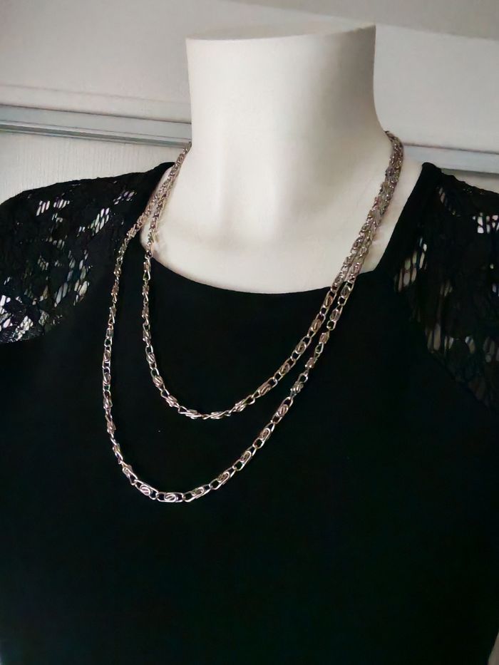 Chaîne longue sautoir argenté maille de fer - photo numéro 1