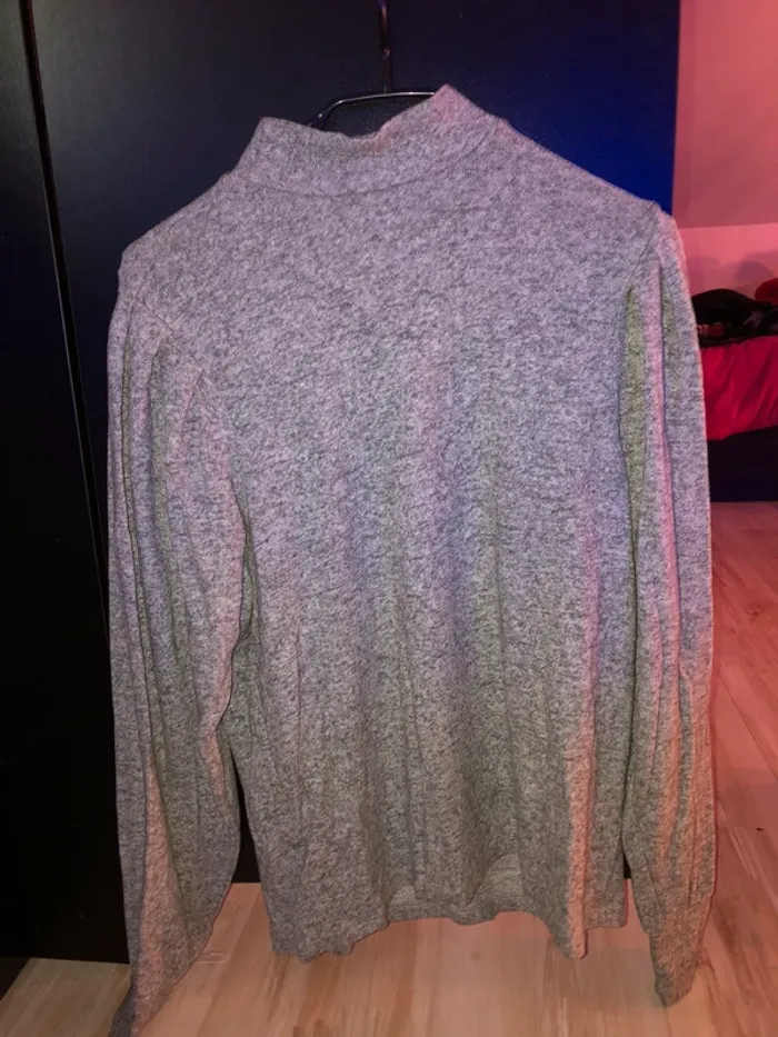 pull gris stradivarius col montant manches chauves souris - photo numéro 2