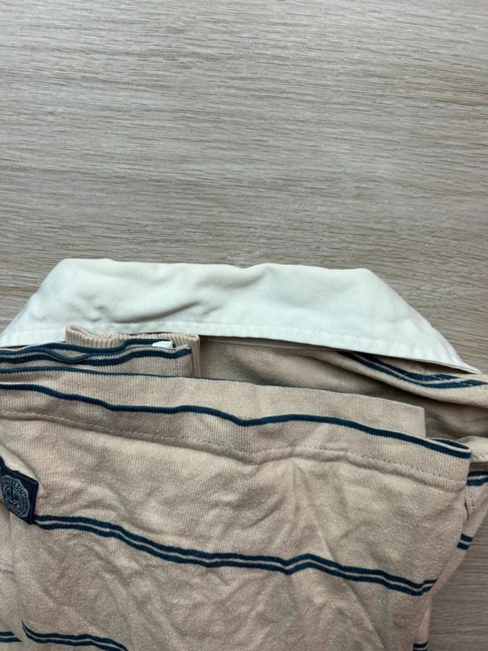 Polo rugby manches longues IZOD Retro Varsity rayé beige et bleu - Taille S - photo numéro 4