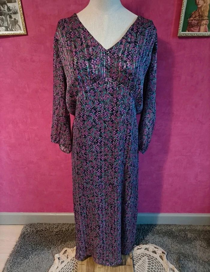 Robe longue violette à motif fleurs manches longues Grain de Malice taille 42 - photo numéro 3