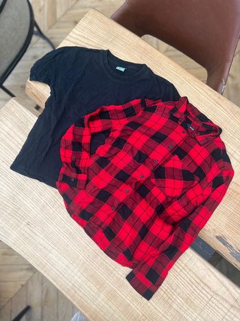 Lot garçon ensemble 10 ans t-shirt chemise manches longues rouge noir rock kiabi