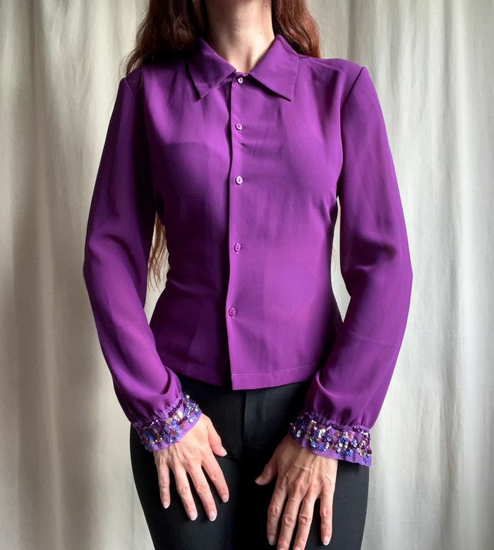 Chemise fluide violette sequins Whimsical whimsy vintage 90s - Taille M - photo numéro 5