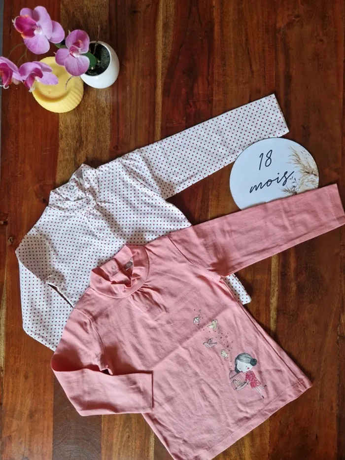 Lot de 2 t-shirt manches longues et col roulé 18 mois