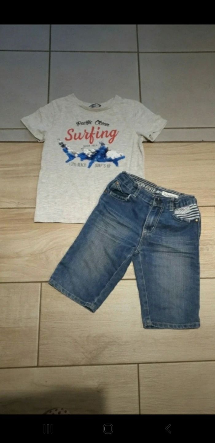 Ensemble été garçon bermuda t-shirt paillettes 6 ans