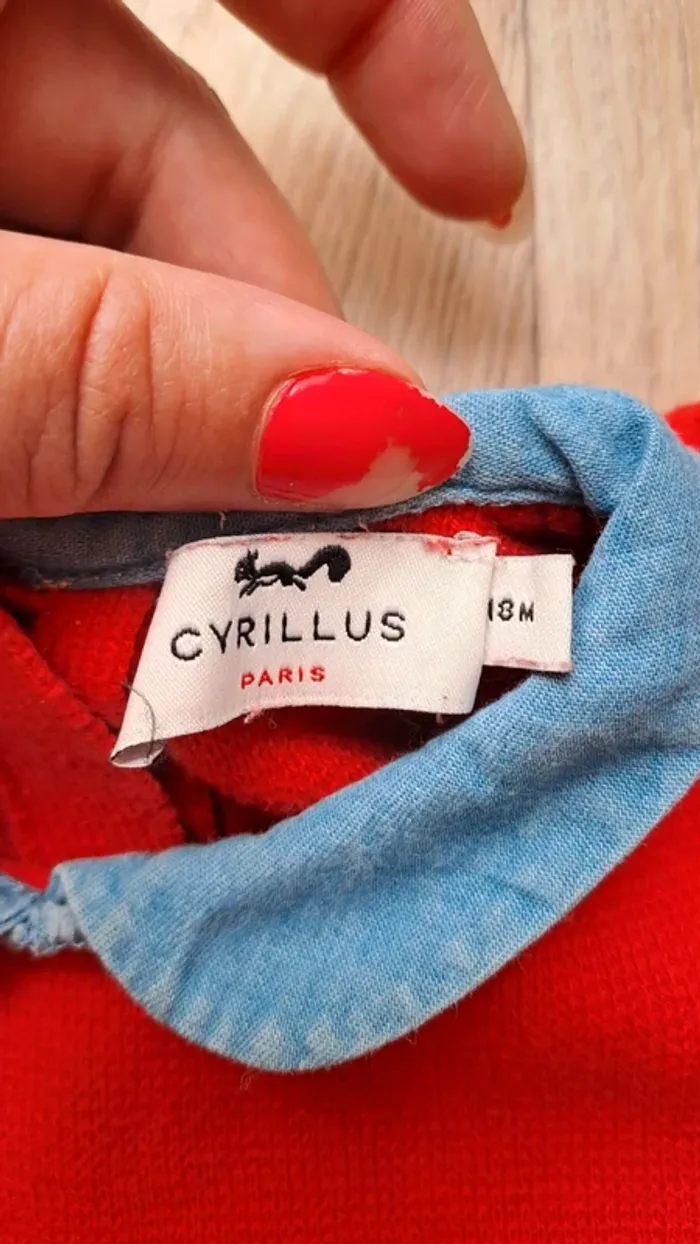 Robe rouge Cyrillus à col claudine bleu jean 18 mois - photo numéro 4