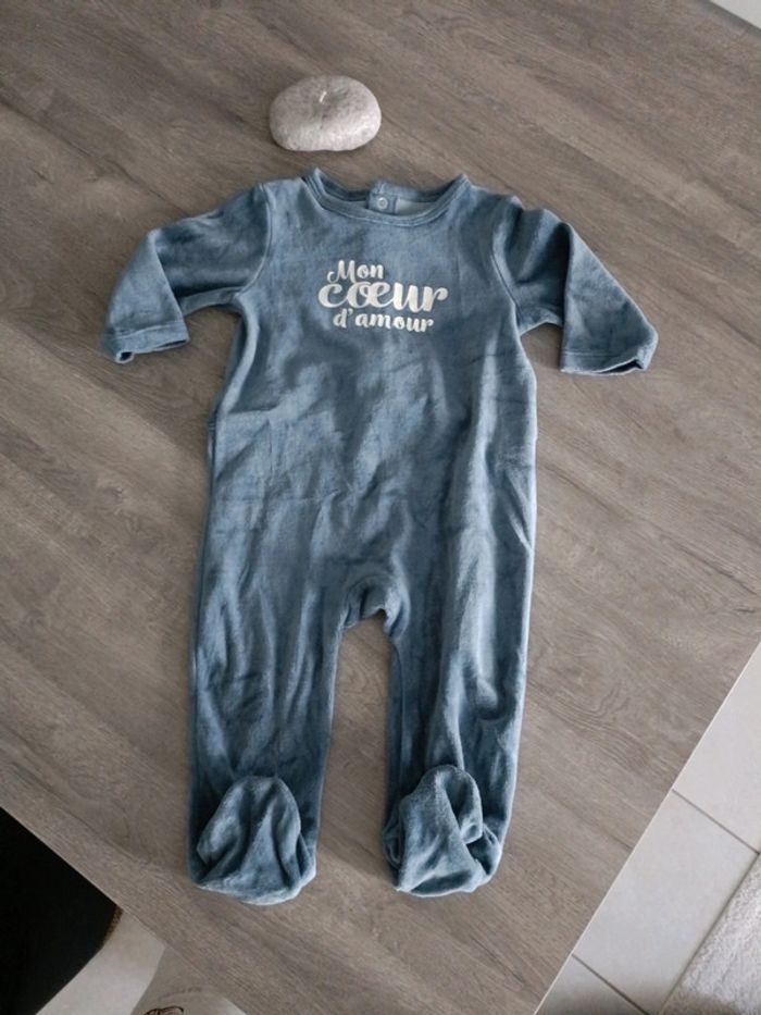 Pyjama velours bébé 9 mois bleu Marine Gémo – Très bon état