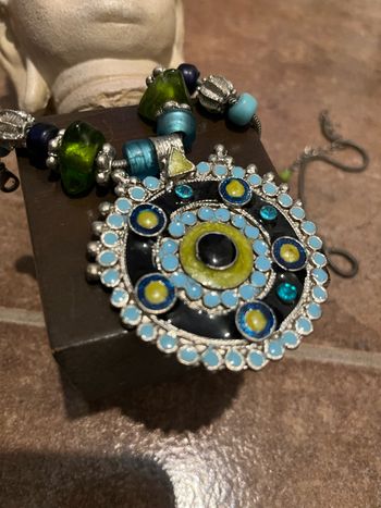 Collier fantaisie bleu et vert