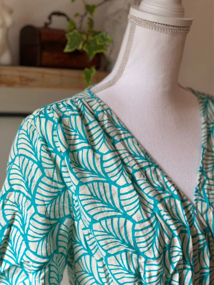 Robe d’été cache-cœur imprimé turquoise et blanc taille M - photo numéro 3